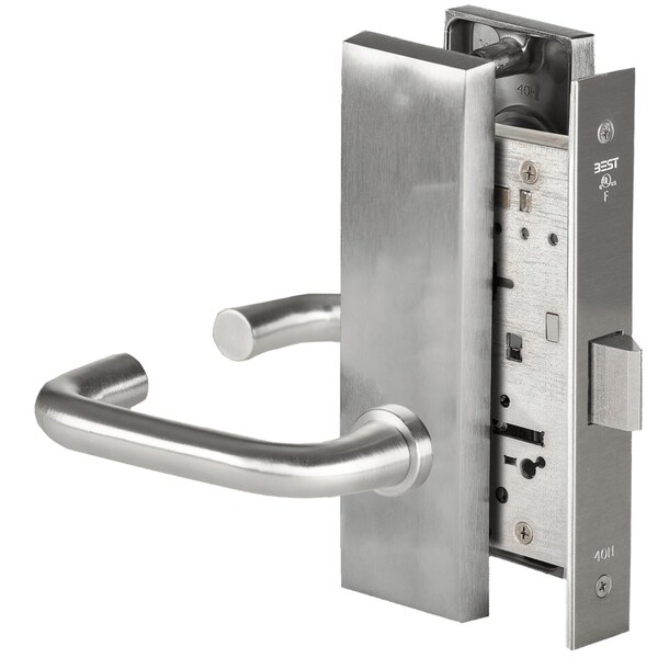 Best Grade 1 Passage Mortise Lock, 3 Lever, M Escutcheon, Non-Keyed, Satin Chrome Fnsh, Field Reversible 45H0N3M626 - main